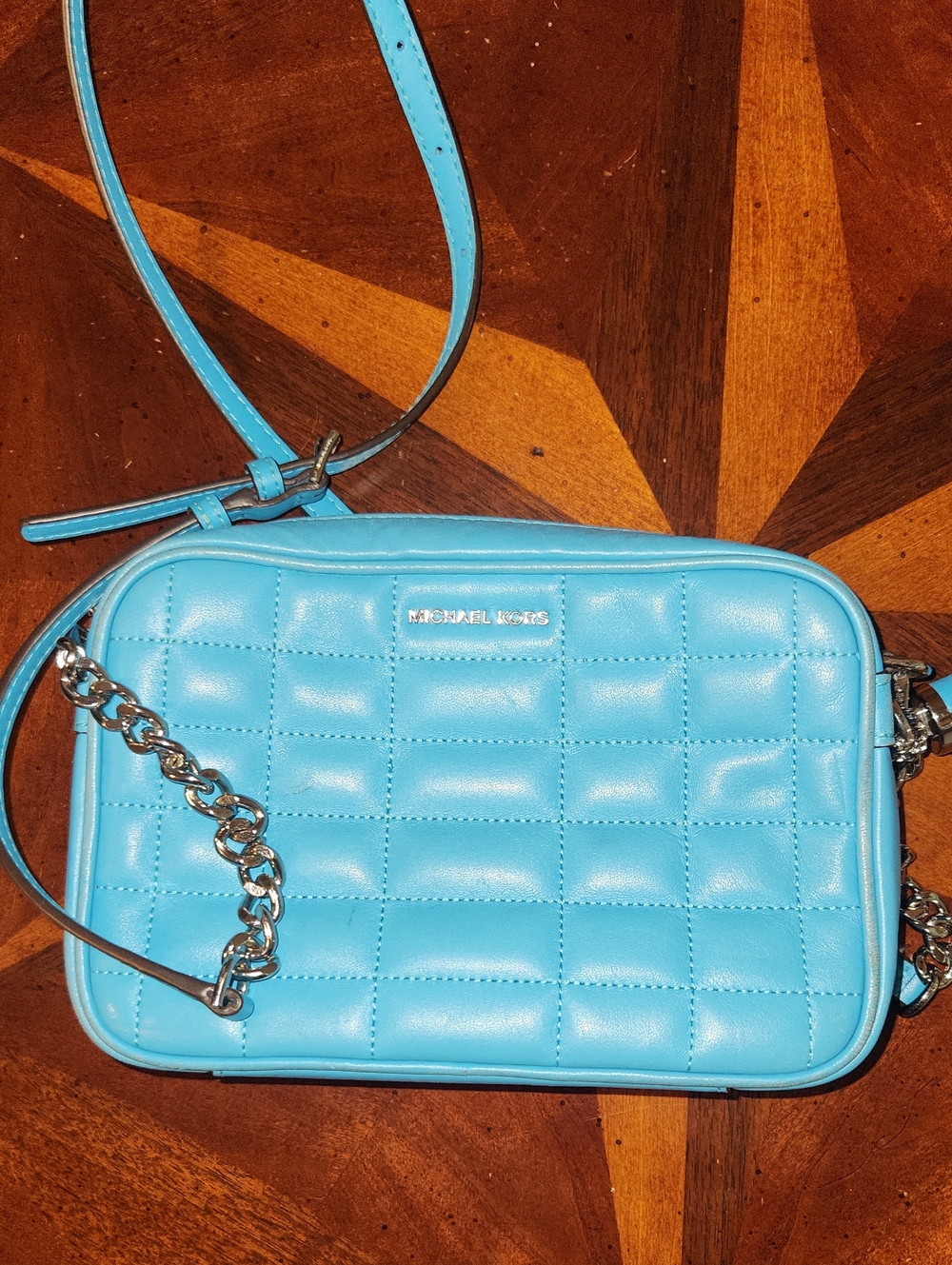 Michael Kors Quilted Crossbody Bag in Turquoise Blue